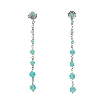 Boucles D'oreilles Argent Rhodié Chaine Cascade Pierre Amazonite
