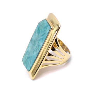 Sterling Silver Long Volume Ring Made Of Natural Amazonite Stone