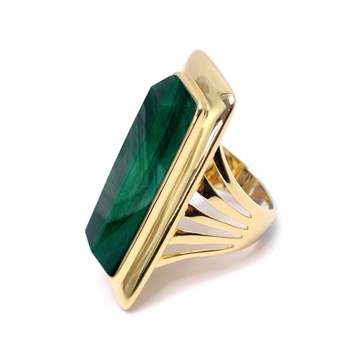 Sterling Silver Long Volume Ring In Natural Malachite Stone