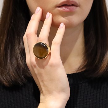 Bague Cabochon Luxe En Argent Doré Et Pierre Naturelle Amazonite