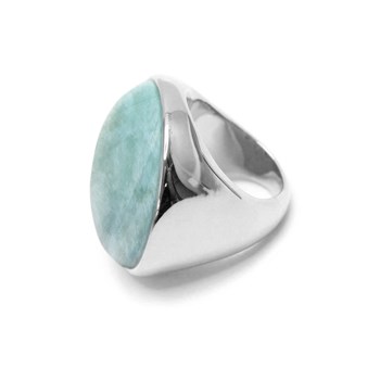 Luxury Silver Cabochon Ring with Natural Amazonite Stone