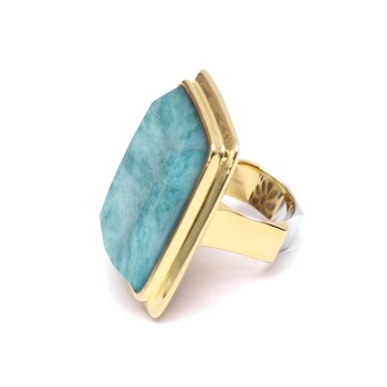 Sterling Silver and Amazonite Natural Stone Rectangle Volume Ring