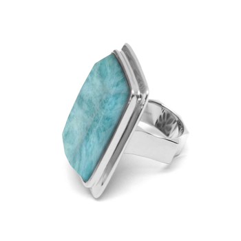 Amazonite Silver And Natural Stone Rectangle Volume Ring