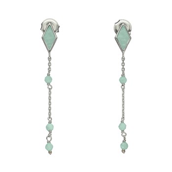 Boucles D'oreilles Argent Rhodié Losange Pierre Amazonite