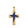Pendentif  - Médaille Croix Or 18 Carats 750 Jaune - Lapis Lazuli et Zirconiums - Chaine Offerte - vue V1