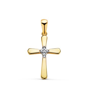 Pendentif  - Médaille Croix Or 18 Carats 750 - Zirconium - Chaine Offerte
