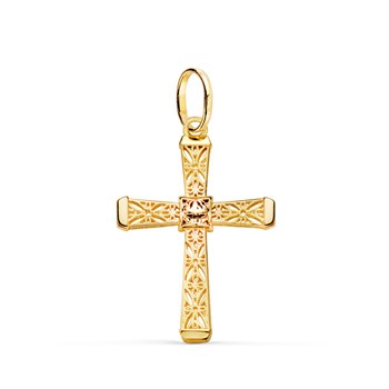 Pendentif  - Médaille Croix Or 18 Carats 750 Jaune - Filigrane - Chaine Offerte