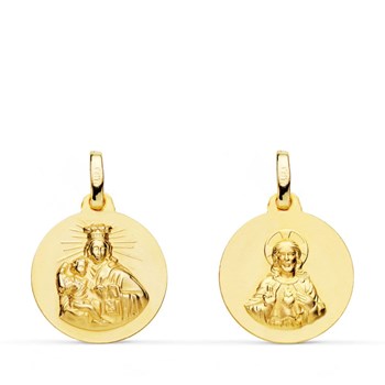 Pendentif Médaille Scapulaire Or Jaune - Vierge du Carmen et Sacré Coeur de Jesus - Chaine Offerte