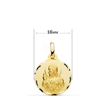 Pendentif Médaille Scapulaire Or Jaune - Vierge à l'Enfant et Sacré Coeur de Jesus - Chaine Offerte