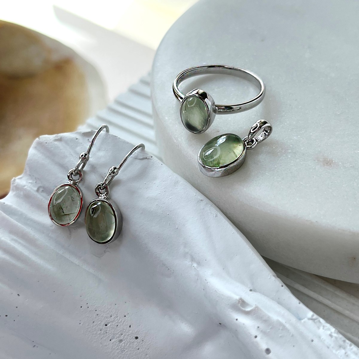 Boucle d'oreille préhnite, Argent - vue 3