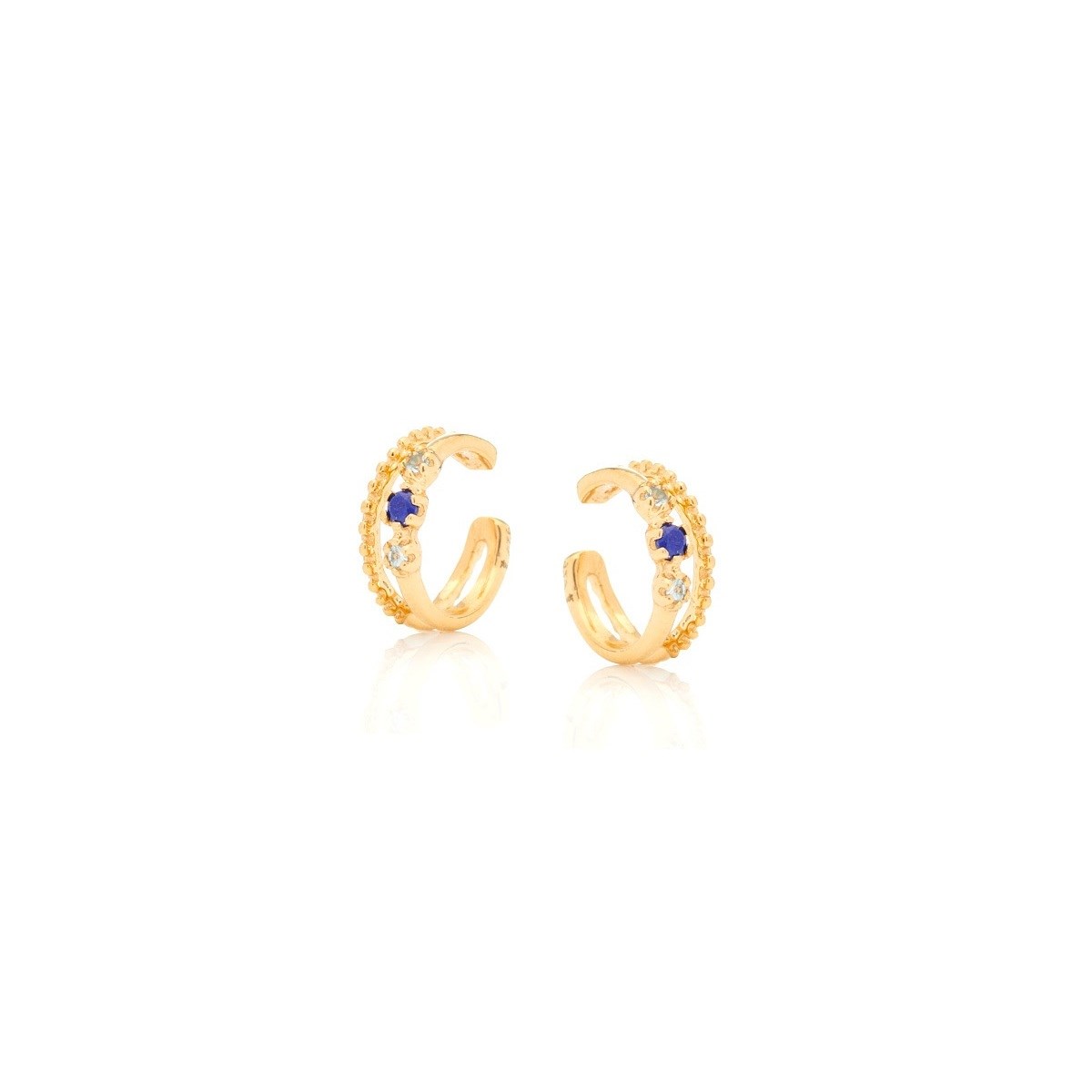 Boucle d'oreille topaze bleue, Doré