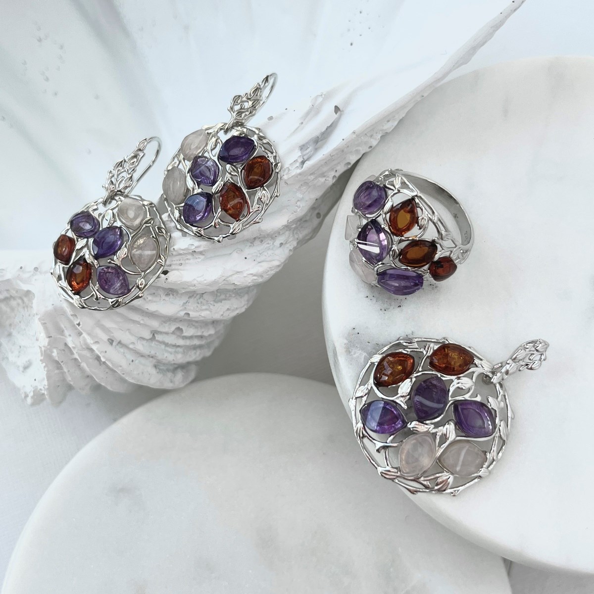 Boucle d'oreille rond multipierres - vue 3