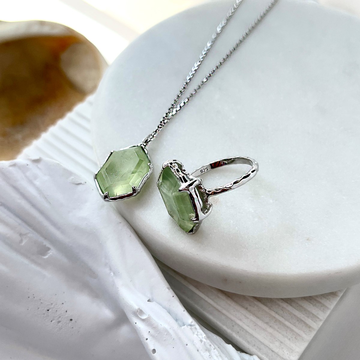 Bague préhnite, Argent 925 - vue 3