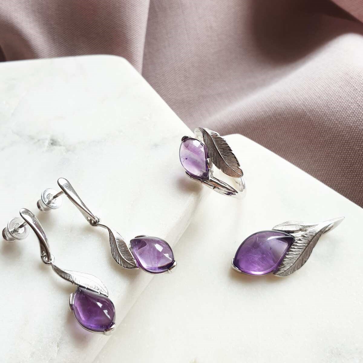 Boucle d'oreille améthyste, Argent - vue 2