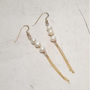 Boucles D'Oreilles Perles de Culture en Argent 925 Doré