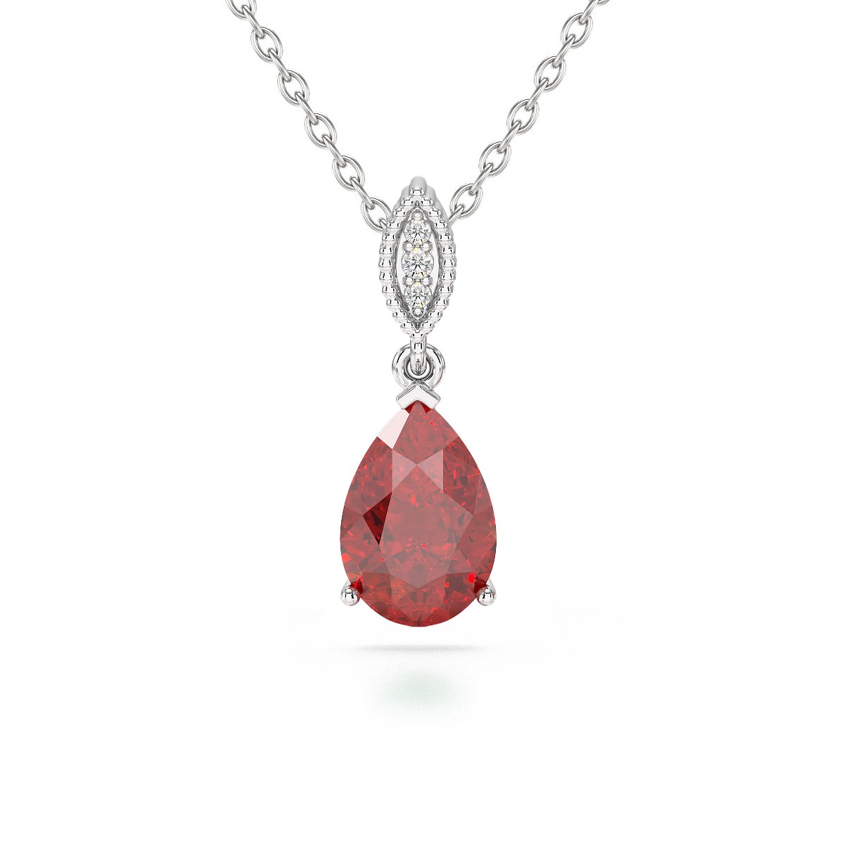Pendentif Lucinia Grenat Rouge et Diamants | Création ADEN en Argent 925