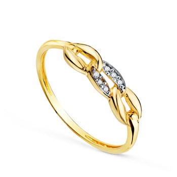 Bague Or 18 Carats 750 Jaune et Zirconiums - Motif Maillon
