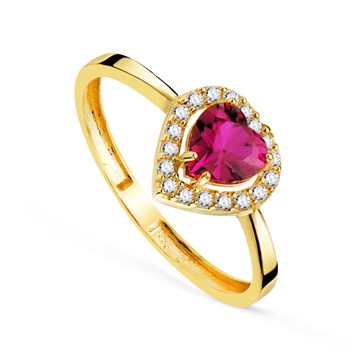 Bague Or 18 Carats 750 Jaune et Rubis Coeur Double