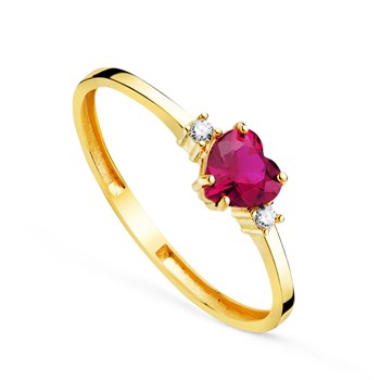 Bague Or 18 Carats 750 Jaune et Rubis Coeur Accompagné