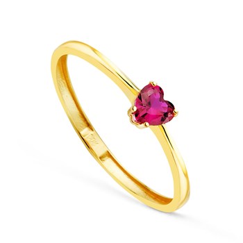Bague Or 18 Carats 750 Jaune et Rubis Coeur