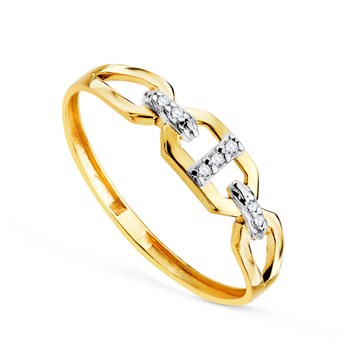 Bague Or 18 Carats 750 Jaune et Zirconiums - Motif Marine