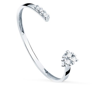 Bague Or 18 Carats 750 Blanc - Sertie de Diamants - Ouverte