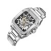 EDWARD - Montre Homme - Analogique Mouvement Squelette Automatique - Boitier carré en métal argenté  - Cadran squelette noir - vue V2
