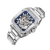 EDWARD - Montre Homme - Analogique Mouvement Squelette Automatique - Boitier carré en métal argenté  - Cadran squelette bleu - vue V2
