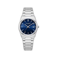 MANON - Montre Femme - Analogique Mouvement Quartz 3 aiguilles et date - Boitier tonneau en métal argenté - Cadran bleu