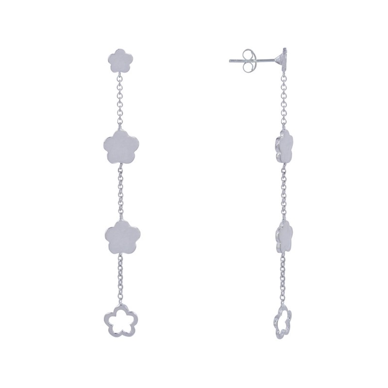 Boucles d'Oreilles Argent 925 Chainette 3 Petites Fleurs
