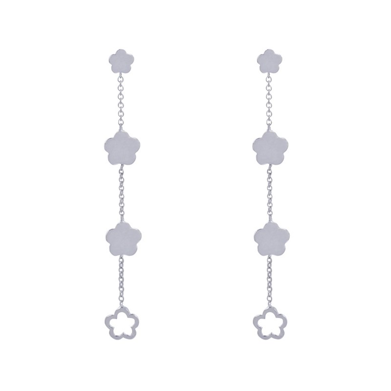 Boucles d'Oreilles Argent 925 Chainette 3 Petites Fleurs - vue 2