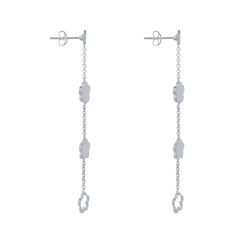 Boucles d'Oreilles Argent 925 Chainette 3 Petites Fleurs - vue 3