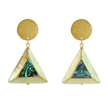 Boucles d'Oreilles Clous Laiton Mat Pastille Brossée Triangle en Nacre et Nacre Abalone