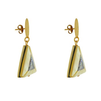Boucles d'Oreilles Clous Laiton Mat Pastille Brossée Triangle en Nacre et Nacre Abalone
