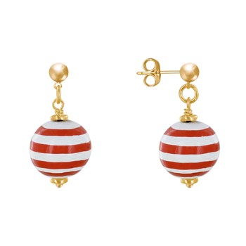 Earrings Gold Metal Studs Wooden Beads Marinière