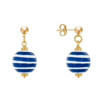 Earrings Gold Metal Studs Wooden Beads Marinière