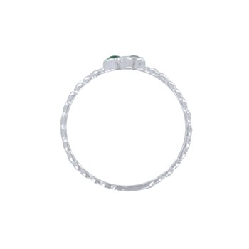 Bague Argent 925 Double 2 Strass Vert et 4 Petits Strass Cristal