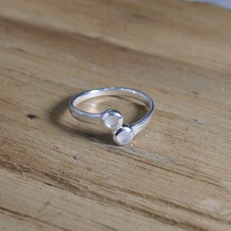 Bague Argent 925 Toi et Moi Ronds en Nacre - vue 4