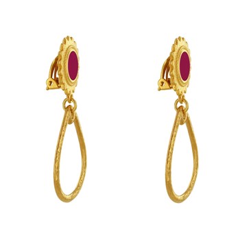 Geëmailleerde zon en gehamerde druppel messing clip oorbellen