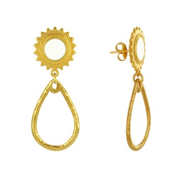 Geëmailleerde Sunburst koperen oorbellen met gehamerde druppel