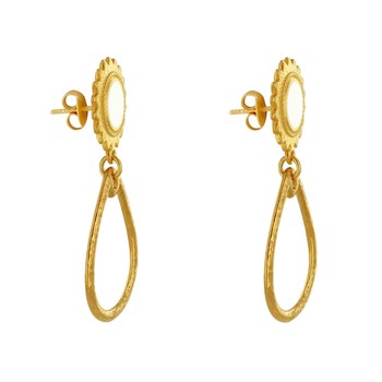 Geëmailleerde Sunburst koperen oorbellen met gehamerde druppel