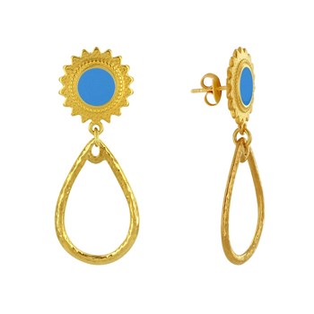 Geëmailleerde Sunburst koperen oorbellen met gehamerde druppel