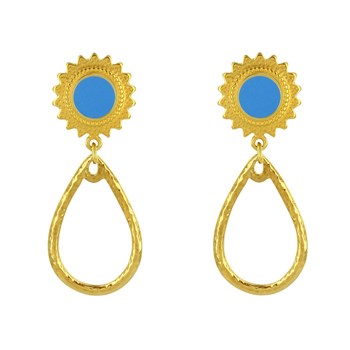 Geëmailleerde Sunburst koperen oorbellen met gehamerde druppel