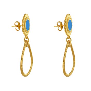 Geëmailleerde Sunburst koperen oorbellen met gehamerde druppel