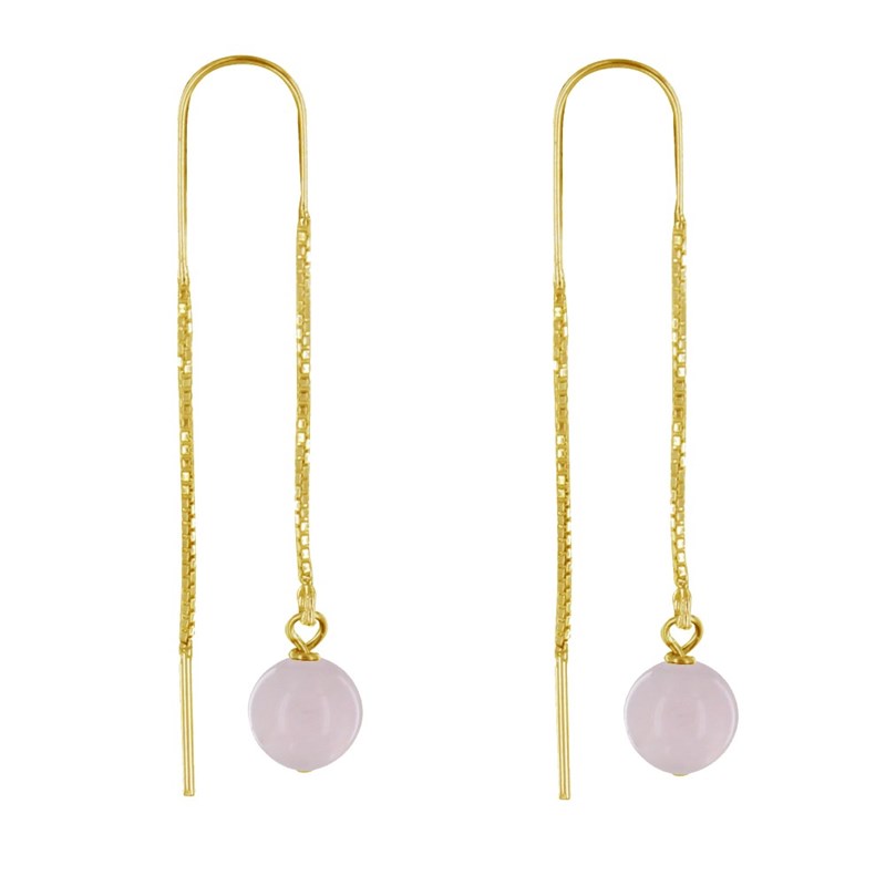 Boucles d'Oreilles Chainette Argent 925 Doré et Perles de Quartz Rose - vue 3