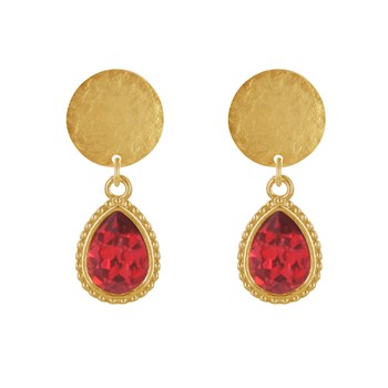 Boucles d'Oreilles Clous Laiton Doré Pastille Brossée et Goutte Cristal