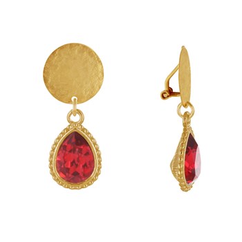 Earrings Clips Gilded Brass Brushed Pastille and Crystal Drop
