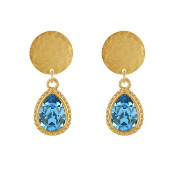 Boucles d'Oreilles Clous Laiton Doré Pastille Brossée et Goutte Cristal