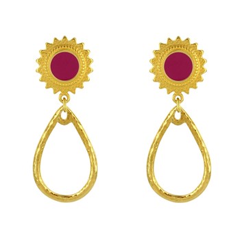 Geëmailleerde Sunburst koperen oorbellen met gehamerde druppel