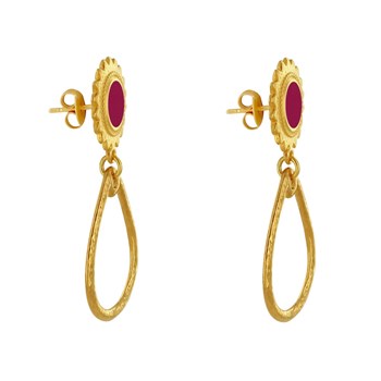 Geëmailleerde Sunburst koperen oorbellen met gehamerde druppel